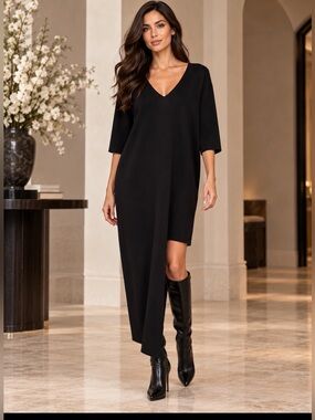 COS Black High-Low V-Neck Dress Like New